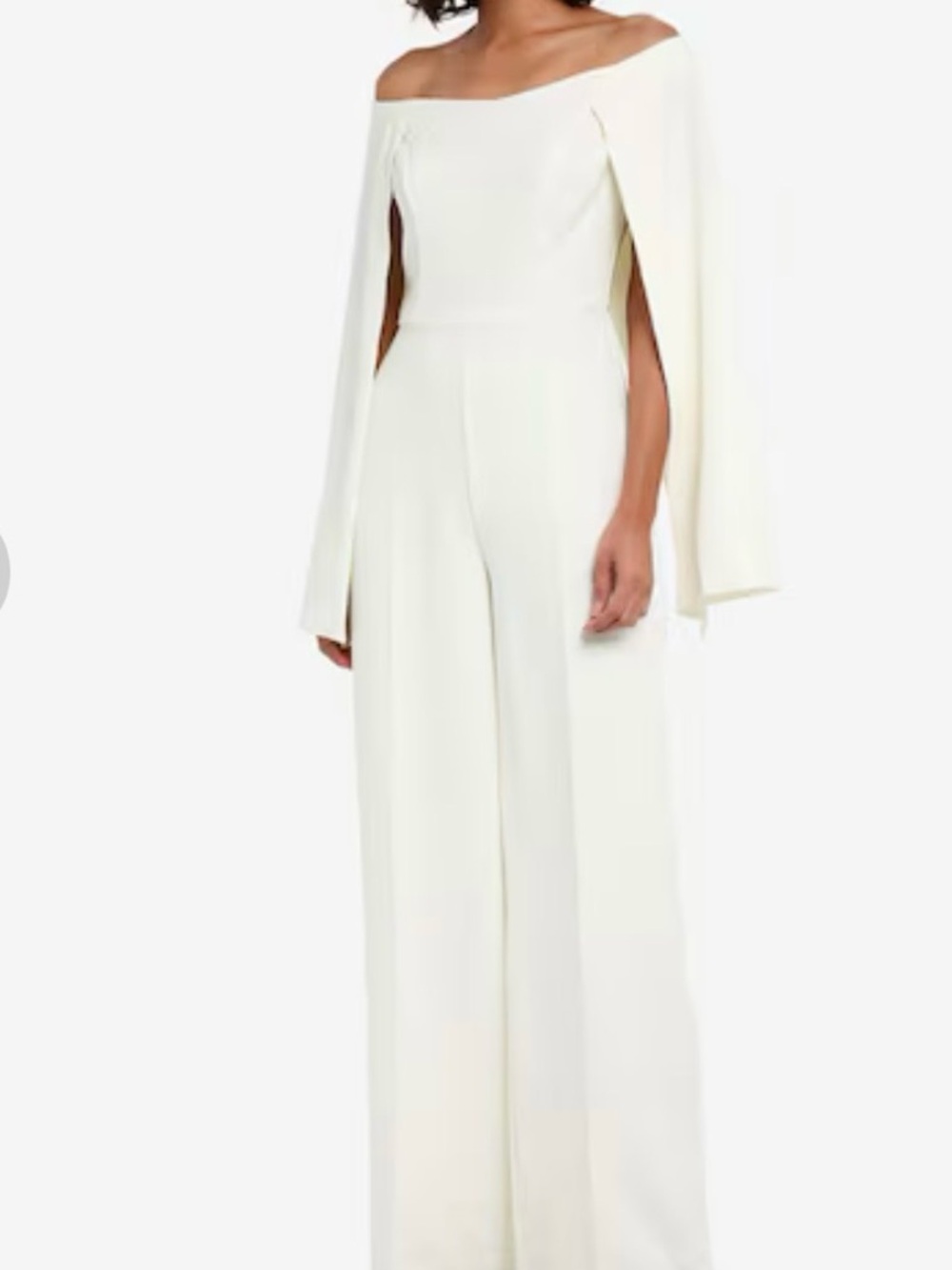 Off-Shoulder Ivory Cape-Sleeve Jumpsuit